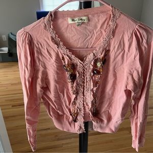 Women small pink sweater with beautifully decorated!